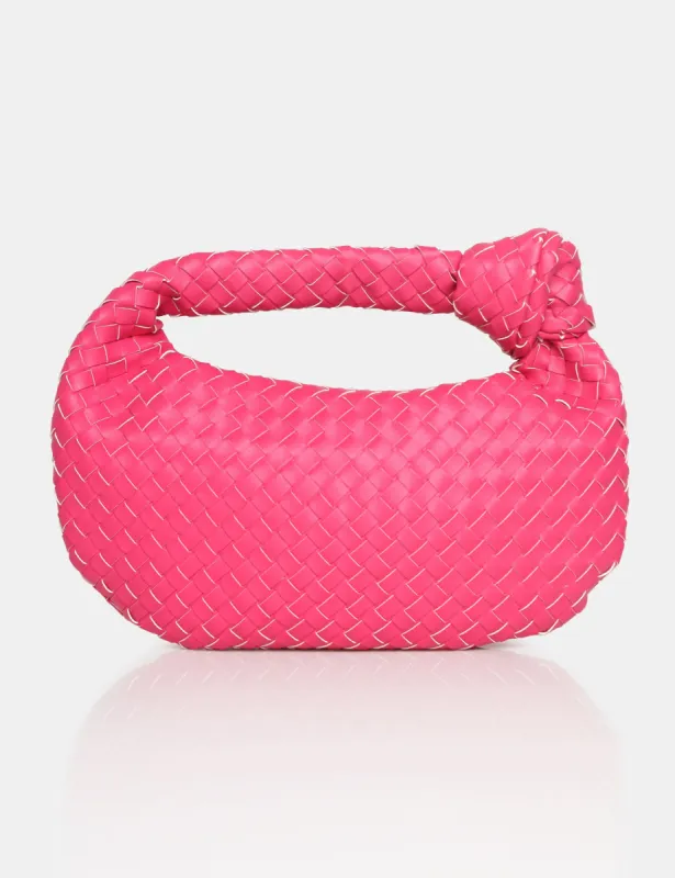 Blame Pink Weave Knot Detail Handbag sold by Public Desire