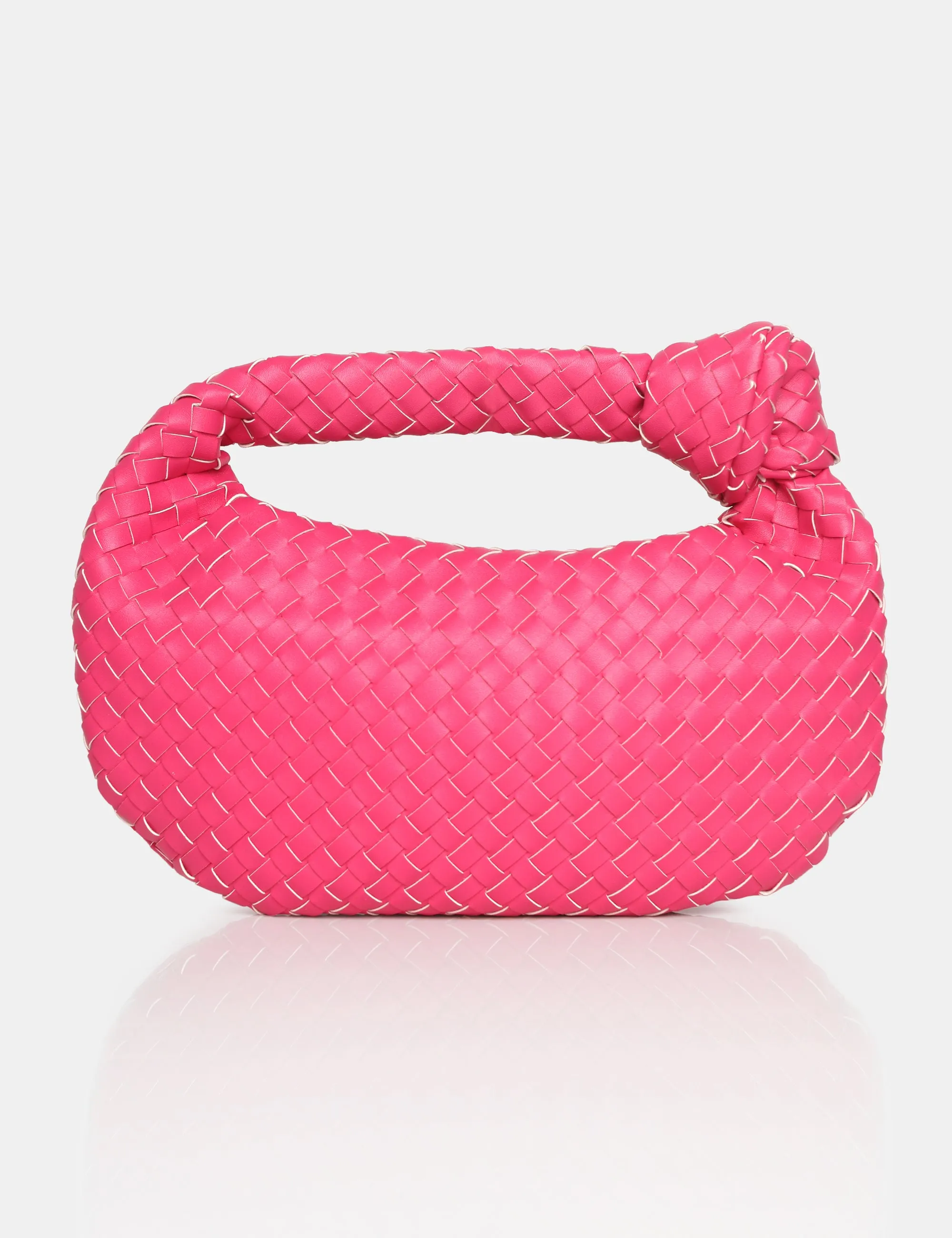 Blame Pink Weave Knot Detail Handbag sold by Public Desire