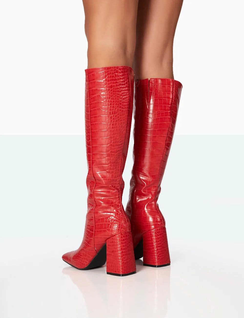 Apology Red Croc PU Knee High Block Heel Boots sold by Public Desire product image thumbnail 4