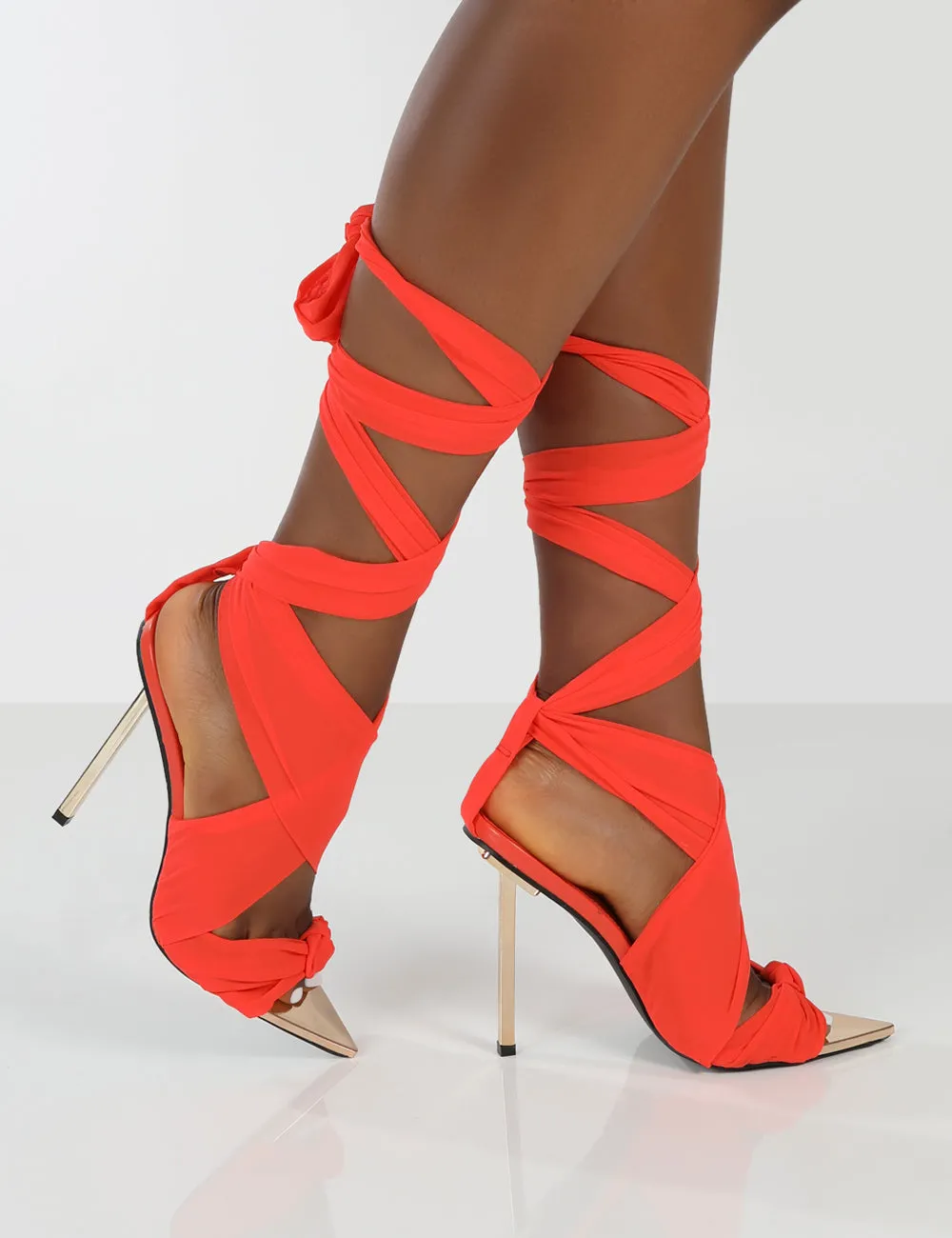 Huni Red Ribbon Tie Up Gold Stiletto Heels sold by Public Desire product image thumbnail 4