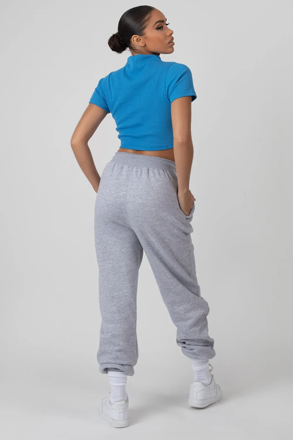 High Neck Ribbed Cropped T Shirt Blue sold by Public Desire product image thumbnail 4