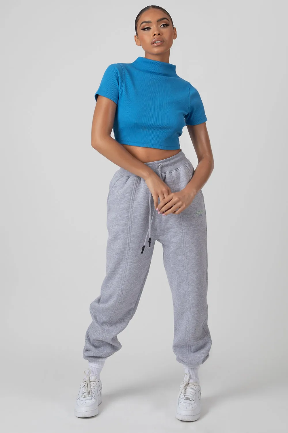 High Neck Ribbed Cropped T Shirt Blue sold by Public Desire