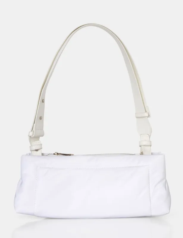 The Ludo White Nylon Elongated Shoulder Bag sold by Public Desire