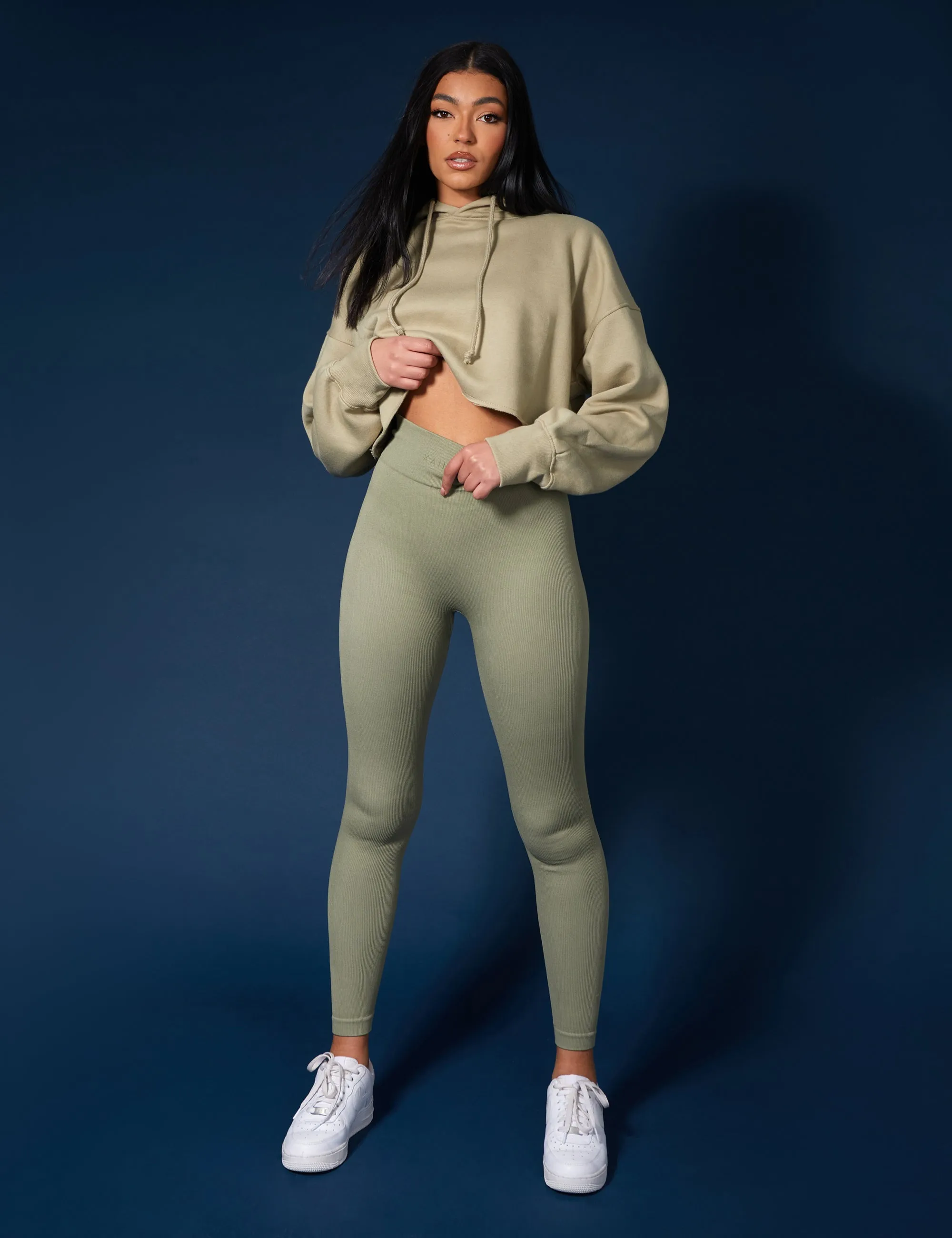 Oversized Cropped Light Khaki Sweat Hoodie sold by Public Desire