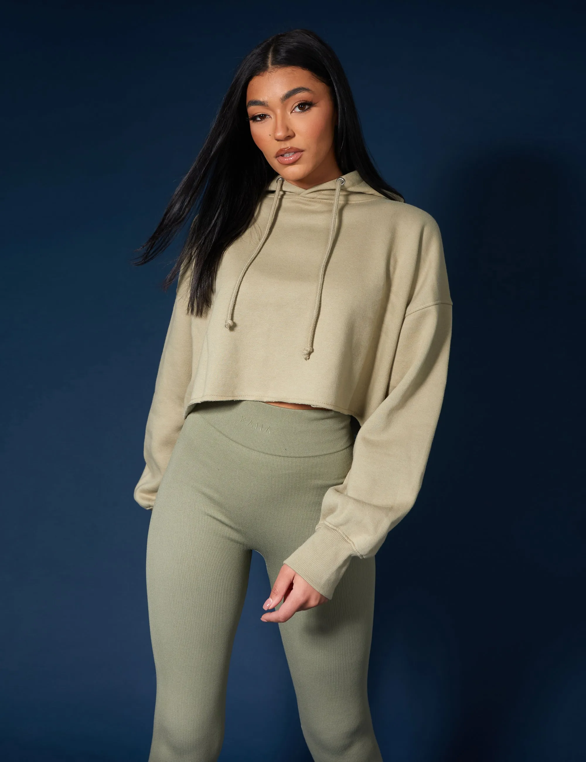 Oversized Cropped Light Khaki Sweat Hoodie sold by Public Desire product image thumbnail 2