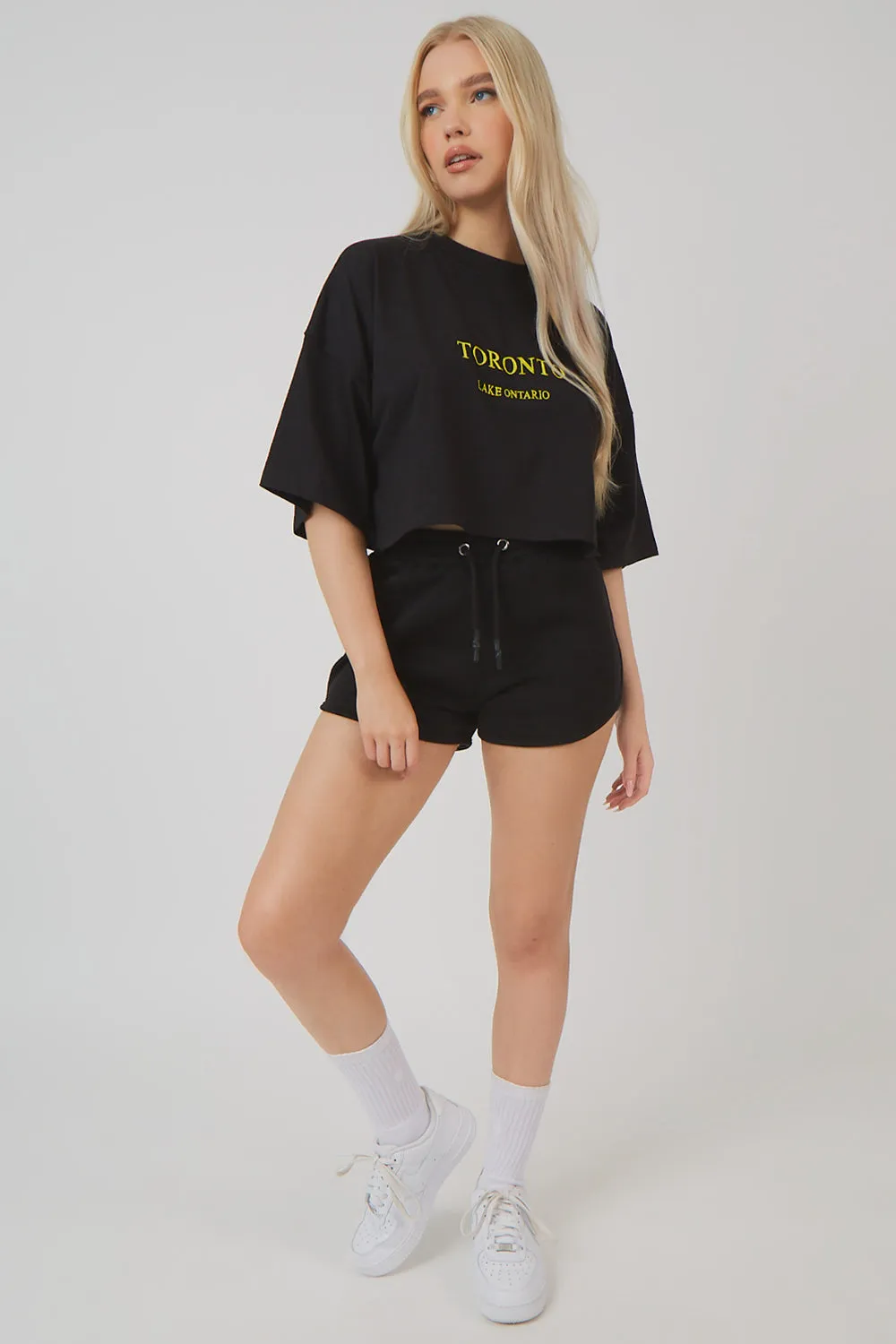 Embroidered Slogan Cropped T-Shirt Black sold by Public Desire product image thumbnail 2