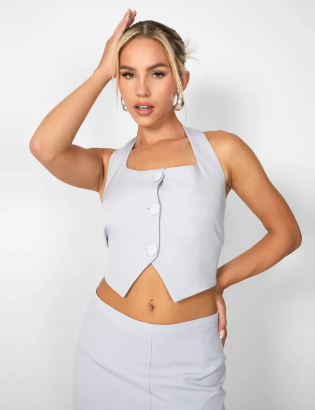 Kaiia Square Neck Waistcoat Top Co-ord in Grey sold by Public Desire