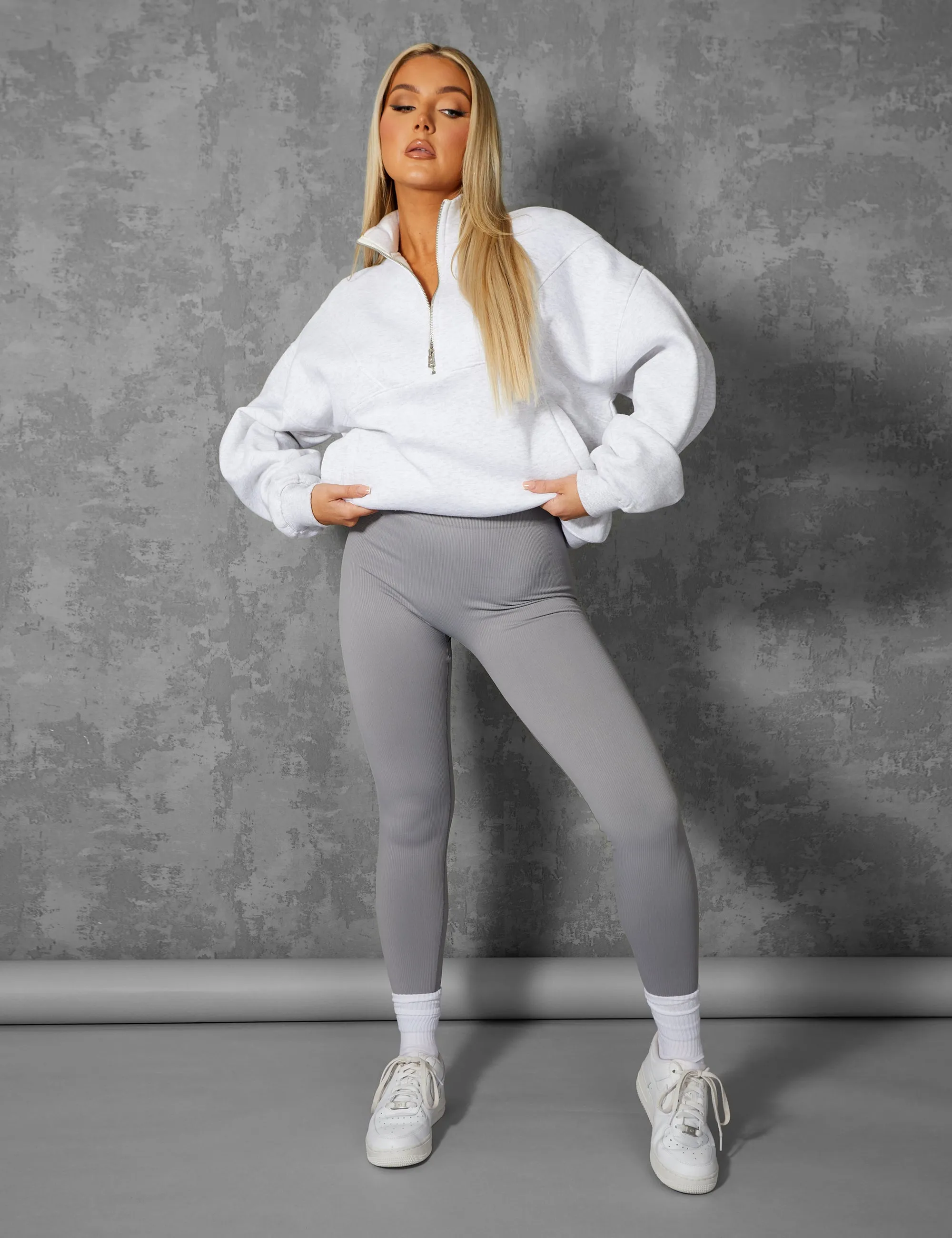 Oversized Half Zip Pullover Pocket Front Sweatshirt Oatmeal Marl sold by Public Desire product image thumbnail 4