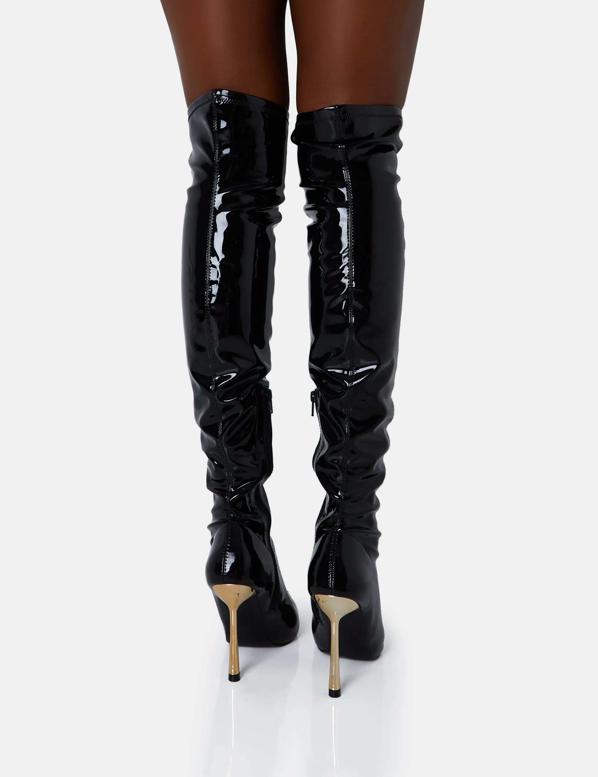 Zhenya Black Patent Pointed Gold Contrast Stiletto Over The Knee Boots sold by Public Desire product image thumbnail 4