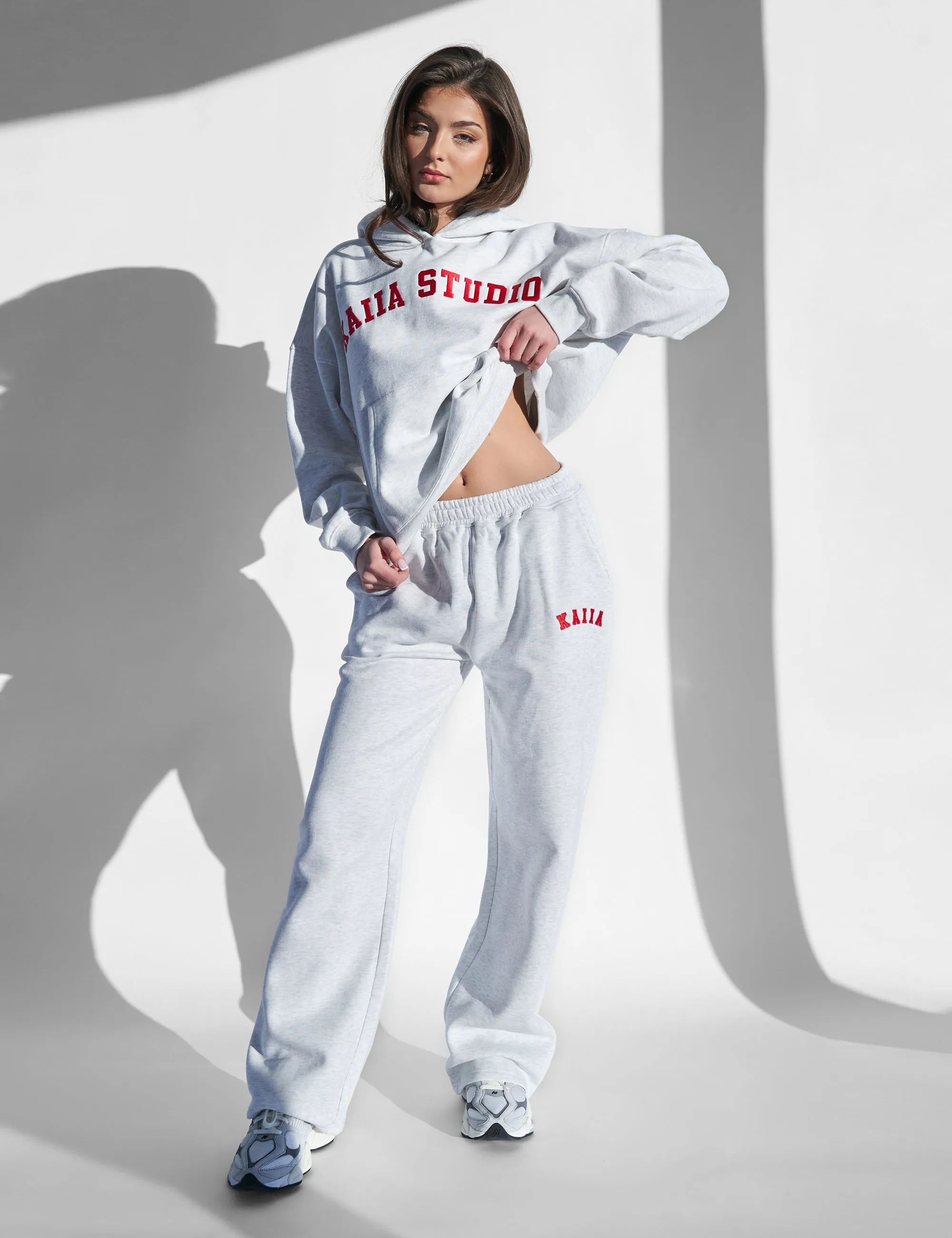 Kaiia Logo Wide Leg Joggers Light Grey Marl and Red sold by Public Desire