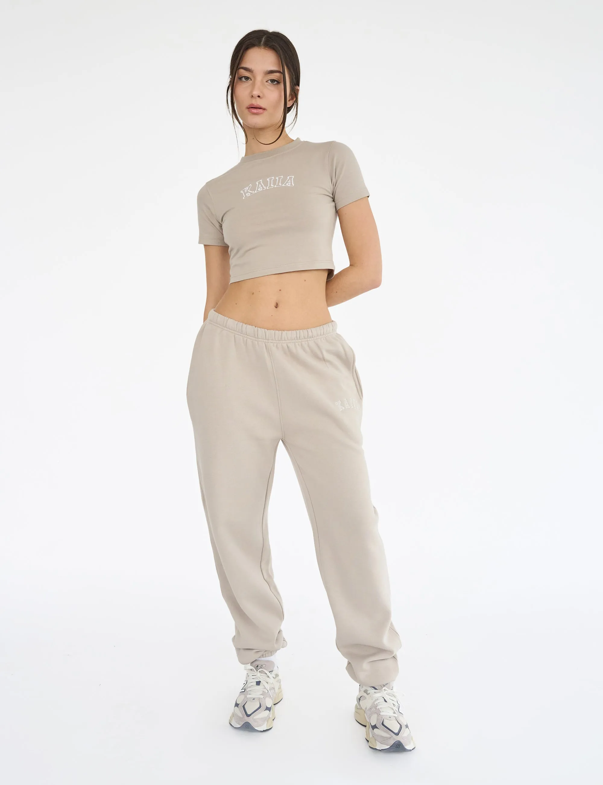 Kaiia Logo Cuffed Joggers Stone sold by Public Desire