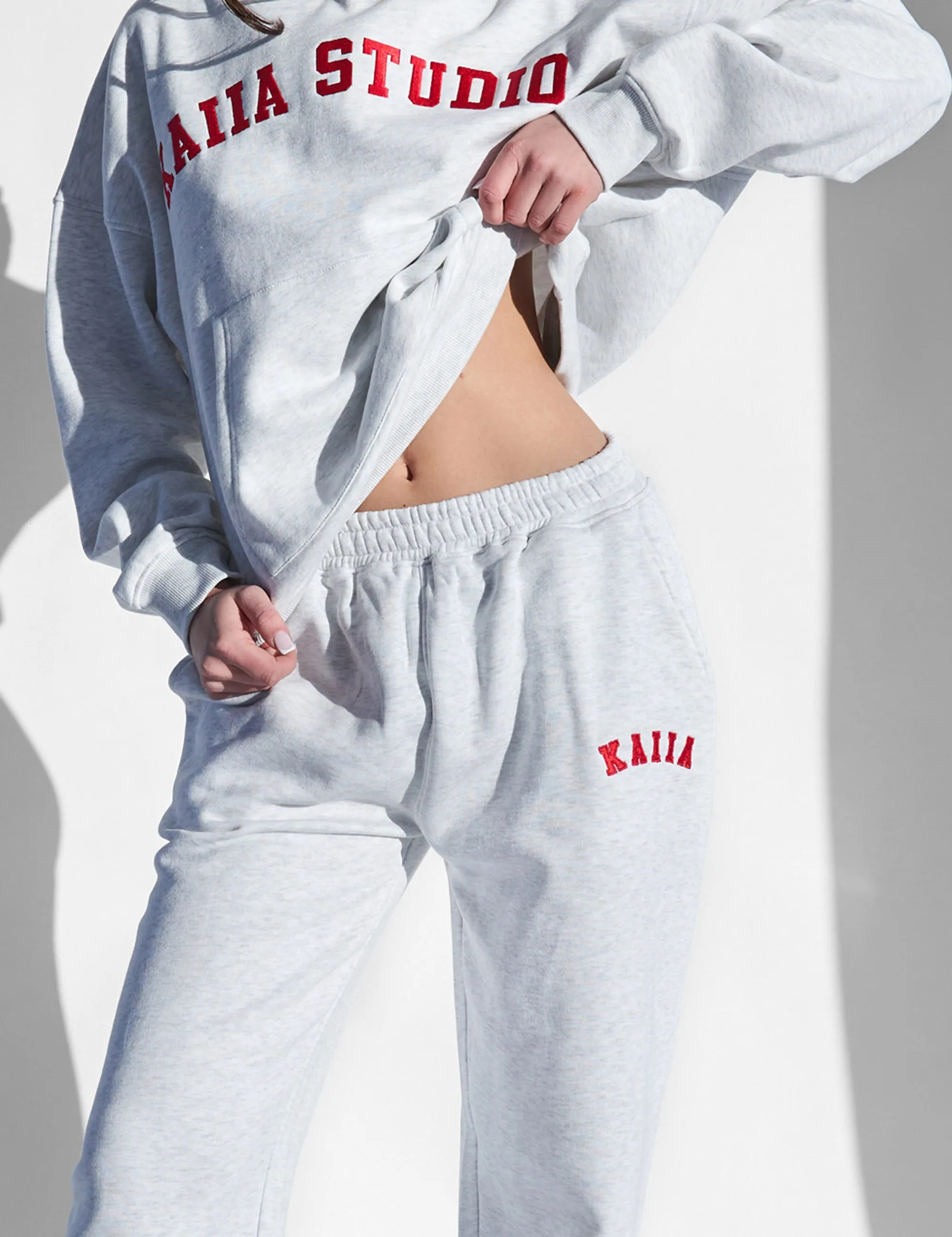 Kaiia Logo Wide Leg Joggers Light Grey Marl and Red sold by Public Desire product image thumbnail 4