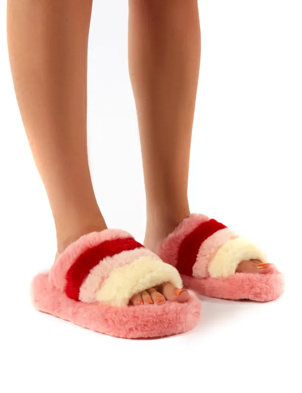 Sleepy Pink Fluffy Sliders Faux Fur Slippers sold by Public Desire