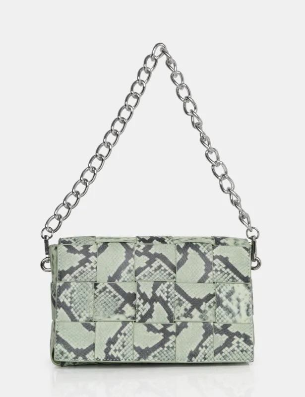 The Makai Pastel Snake Shoulder Woven Chain Bag sold by Public Desire