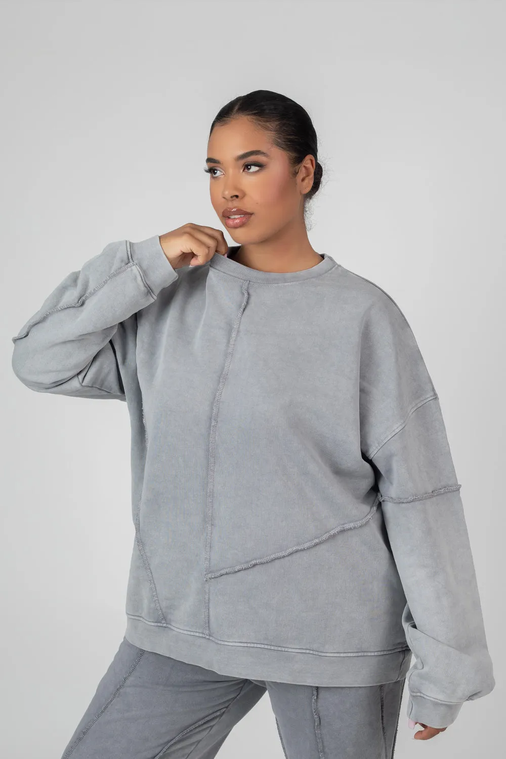 Curve Oversized Raw Edge Sweatshirt Acid Wash sold by Public Desire