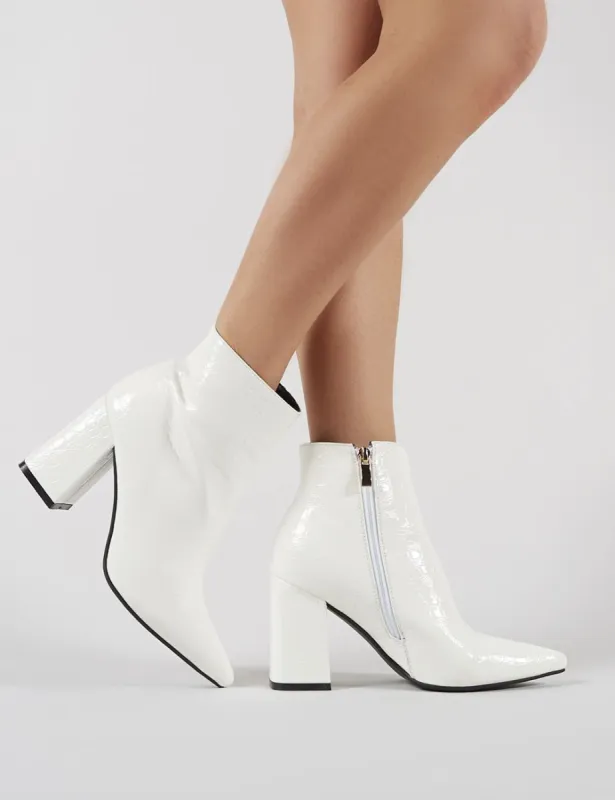 Hollie Pointed Toe Ankle Boots in White Croc sold by Public Desire