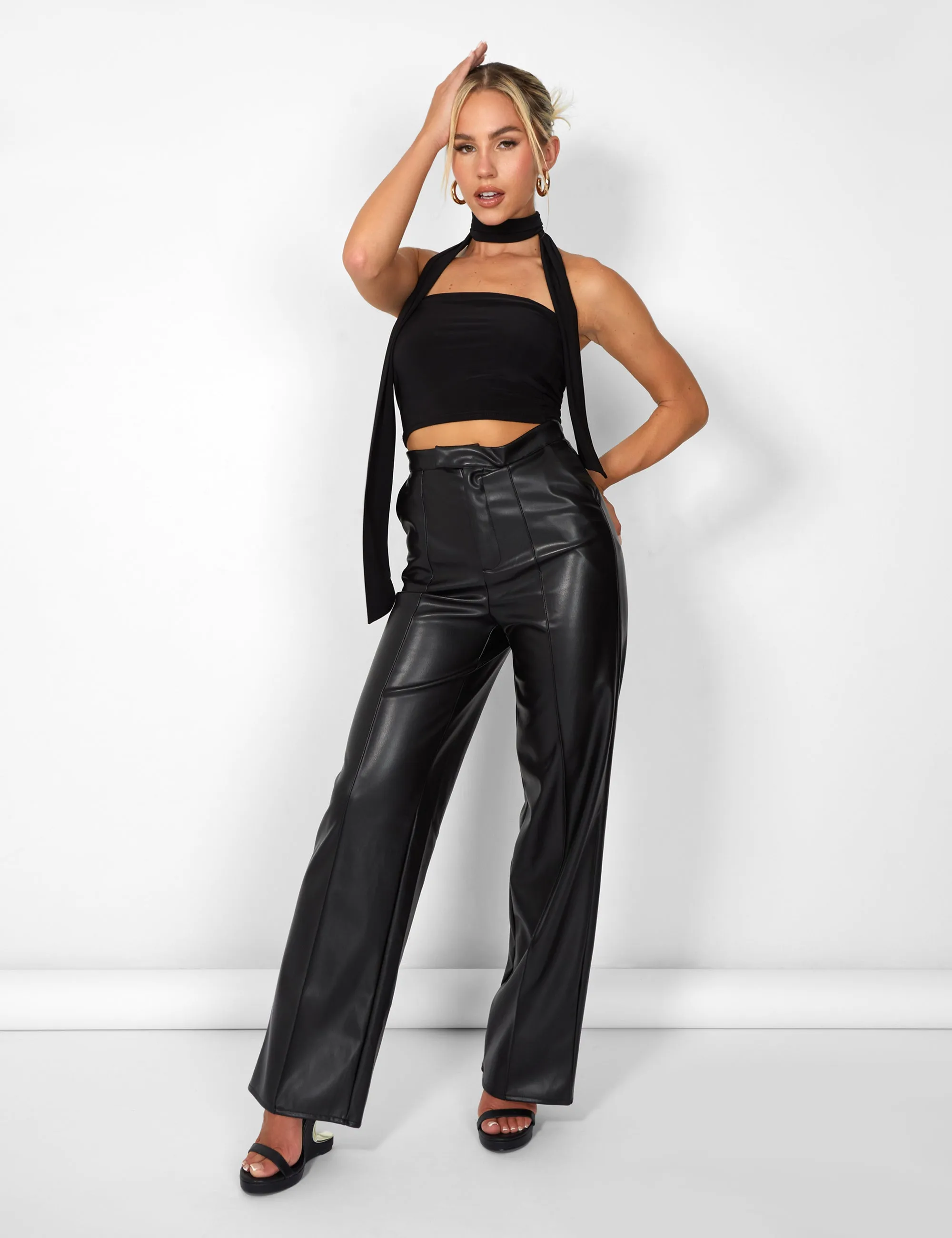 Kaiia Slinky Bandeau Top With Skinny Scarf in Black sold by Public Desire