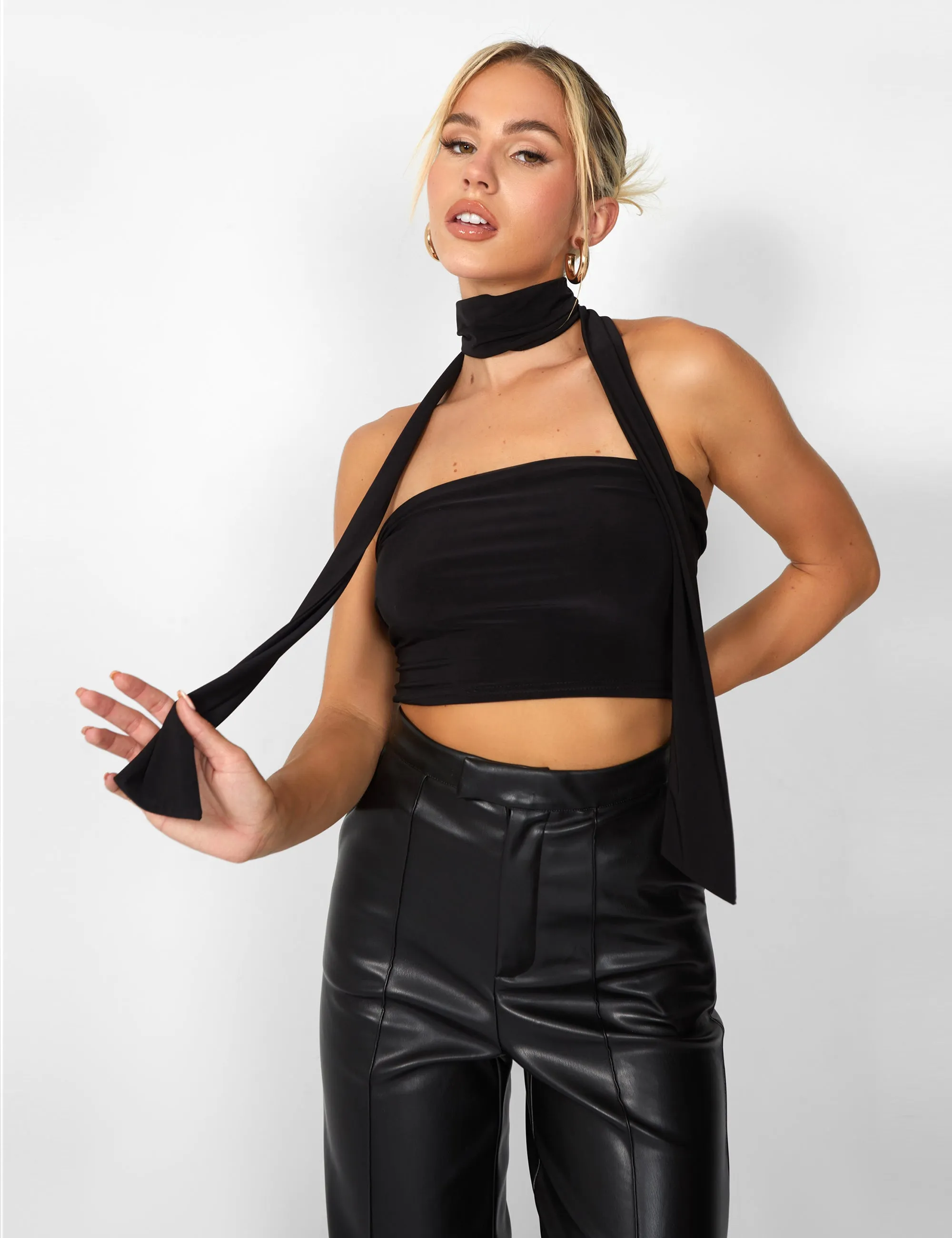 Kaiia Slinky Bandeau Top With Skinny Scarf in Black sold by Public Desire product image thumbnail 5