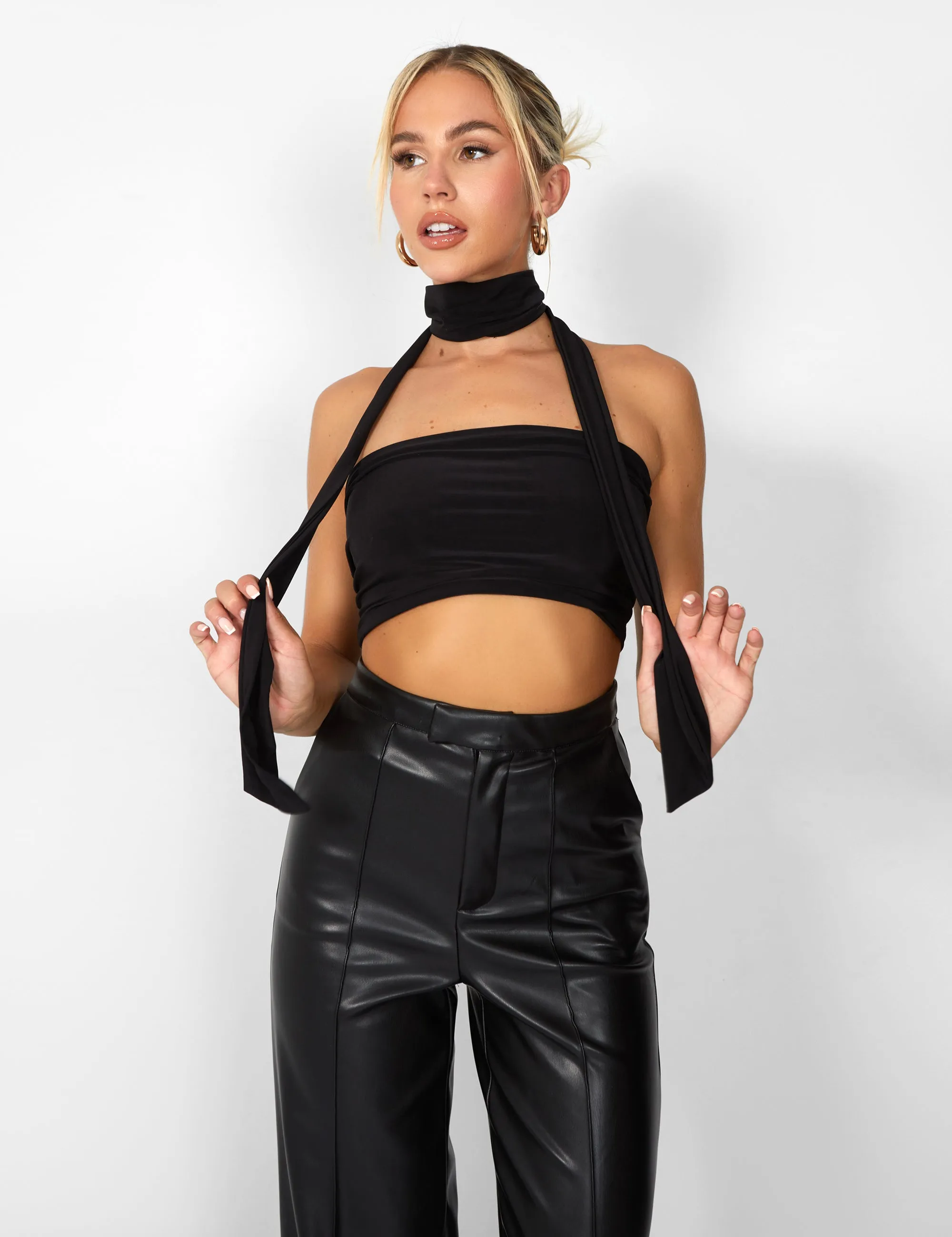 Kaiia Slinky Bandeau Top With Skinny Scarf in Black sold by Public Desire product image thumbnail 4