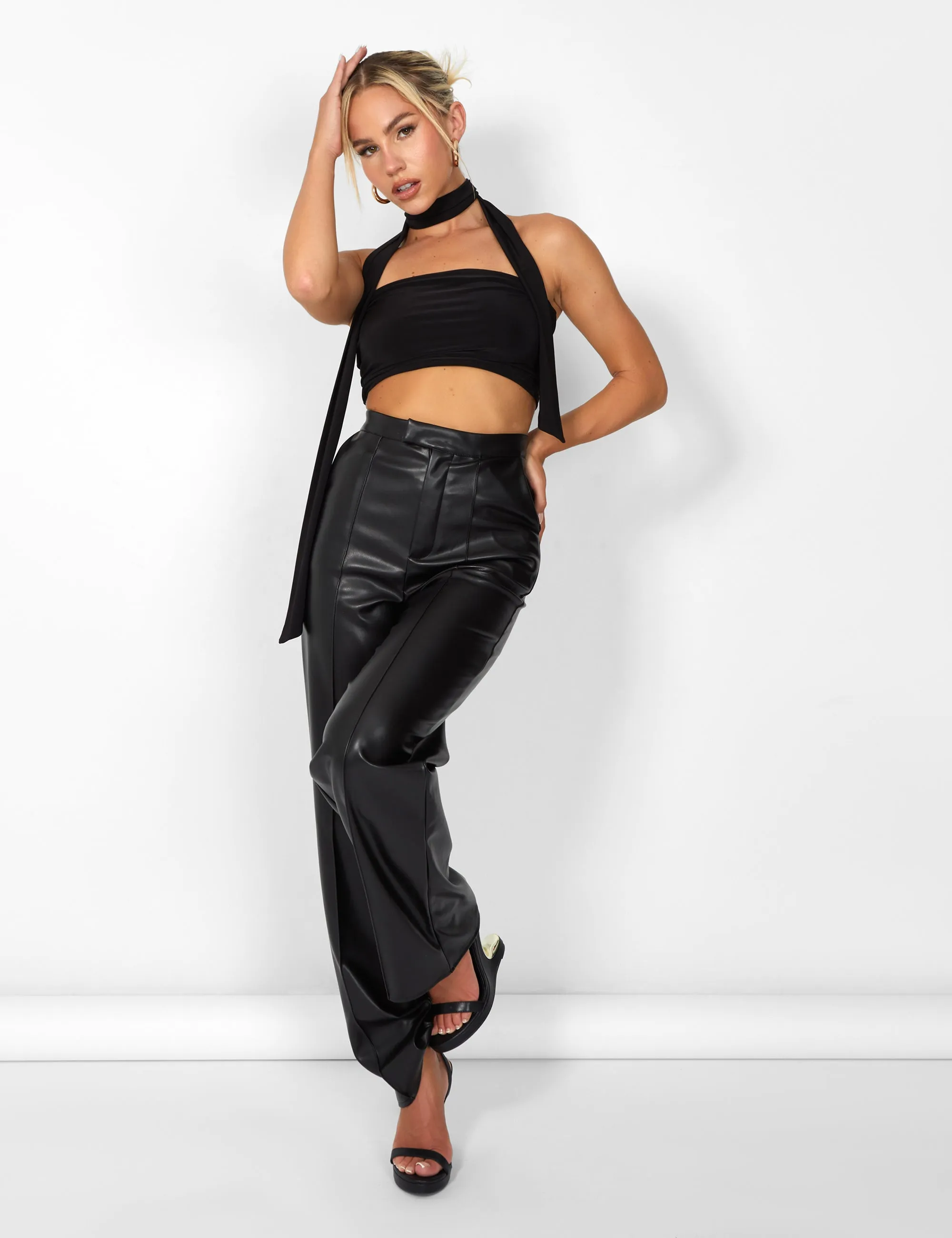 Kaiia Slinky Bandeau Top With Skinny Scarf in Black sold by Public Desire product image thumbnail 3