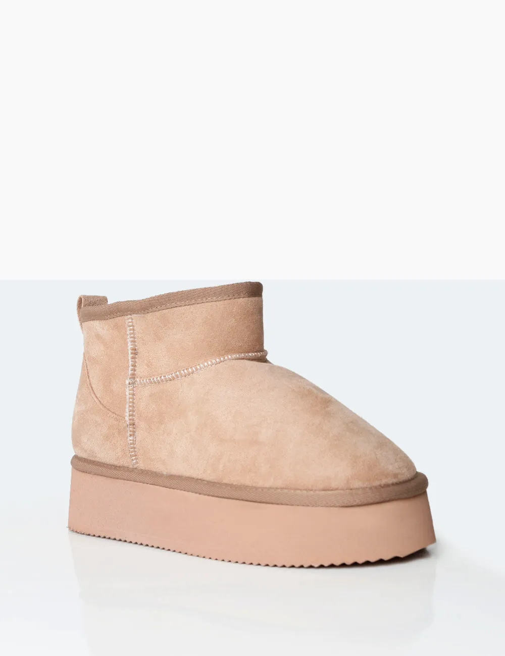 Theo Beige Faux Suede Ultra Mini Ankle Platform Boots sold by Public Desire product image thumbnail 2