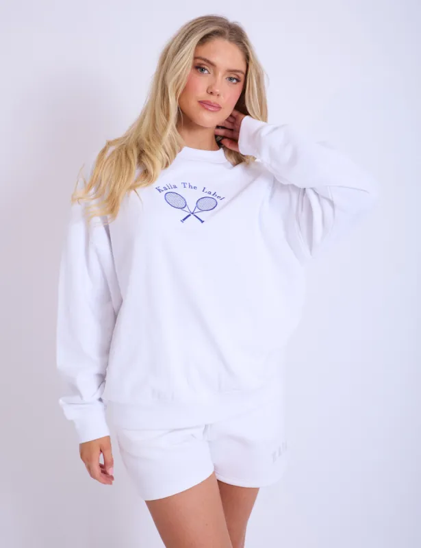 Kaiia Tennis Club Oversized Sweatshirt White & Blue sold by Public Desire