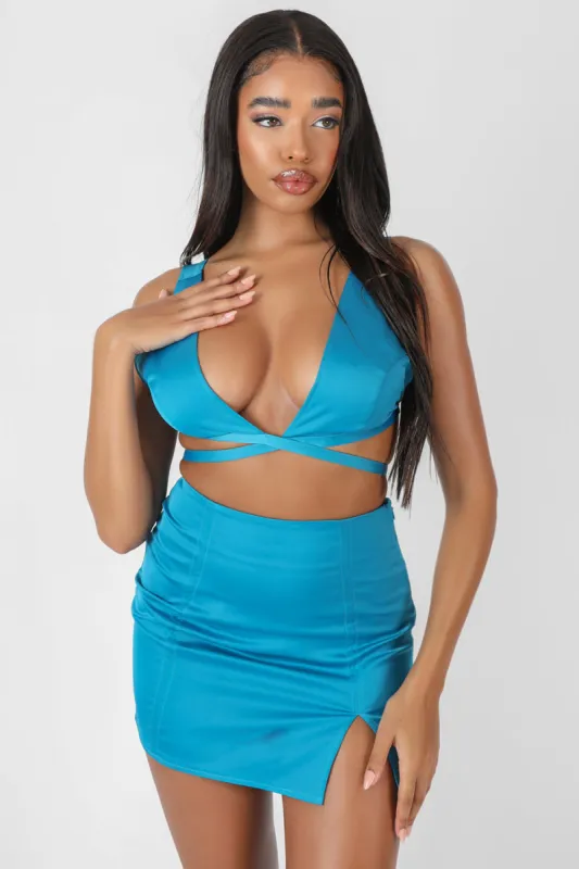 Satin Strappy Triangle Bralet Blue sold by Public Desire