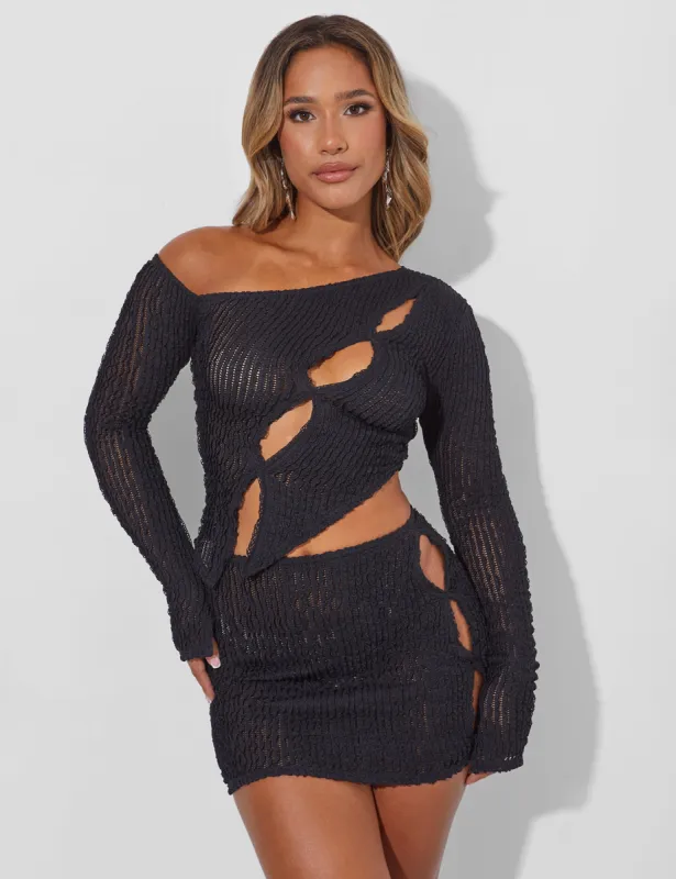 Textured Cut Out Asymmetric Top Co Ord Black sold by Public Desire