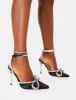 Midnight Wide Fit Black Wrap Around Diamante Bow Pointed Toe High Heel sold by Public Desire