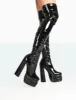 Identity Black Patent Platform Heel Over The Knee Boots sold by Public Desire