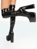 Identity Black Patent Platform Heel Over The Knee Boots sold by Public Desire