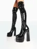Identity Black Patent Platform Heel Over The Knee Boots sold by Public Desire