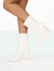 Bridget White PU Pointed Toe Block Heeled Ankle Boots sold by Public Desire