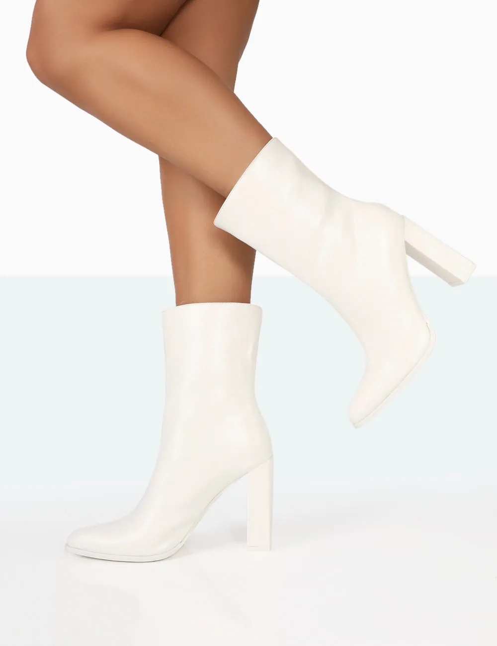 Bridget White PU Pointed Toe Block Heeled Ankle Boots sold by Public Desire product image thumbnail 2