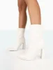 Bridget White PU Pointed Toe Block Heeled Ankle Boots sold by Public Desire