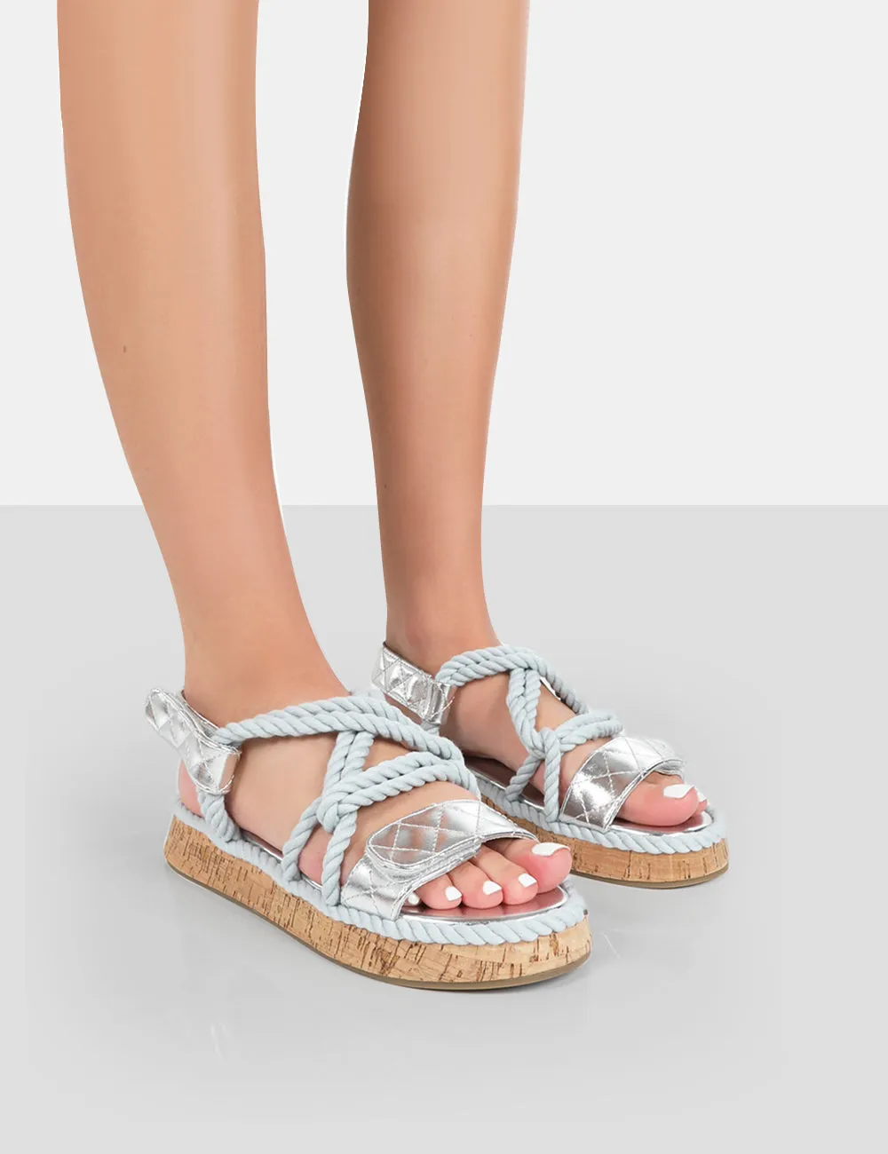 Miami Silver Rope Flatform Lace Up Sandals sold by Public Desire