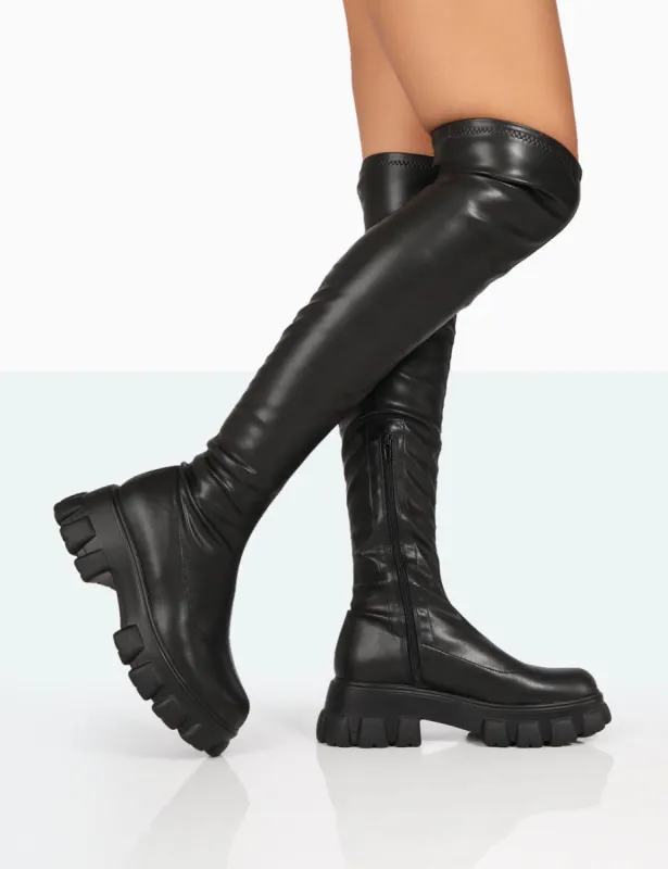 Junya Black PU Over The Knee Chunky Sole Boots sold by Public Desire