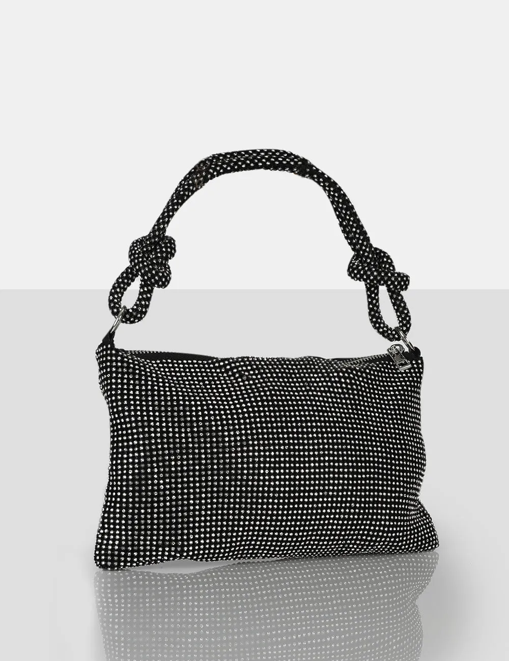 The Ingrid Black Diamante Zip Up Knot Detail Mini Shoulder Bag sold by Public Desire product image thumbnail 2