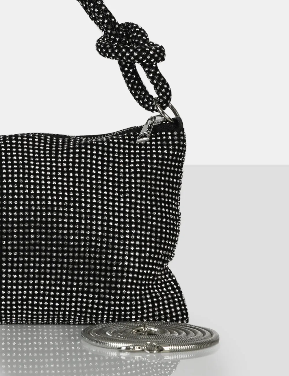 The Ingrid Black Diamante Zip Up Knot Detail Mini Shoulder Bag sold by Public Desire product image thumbnail 3