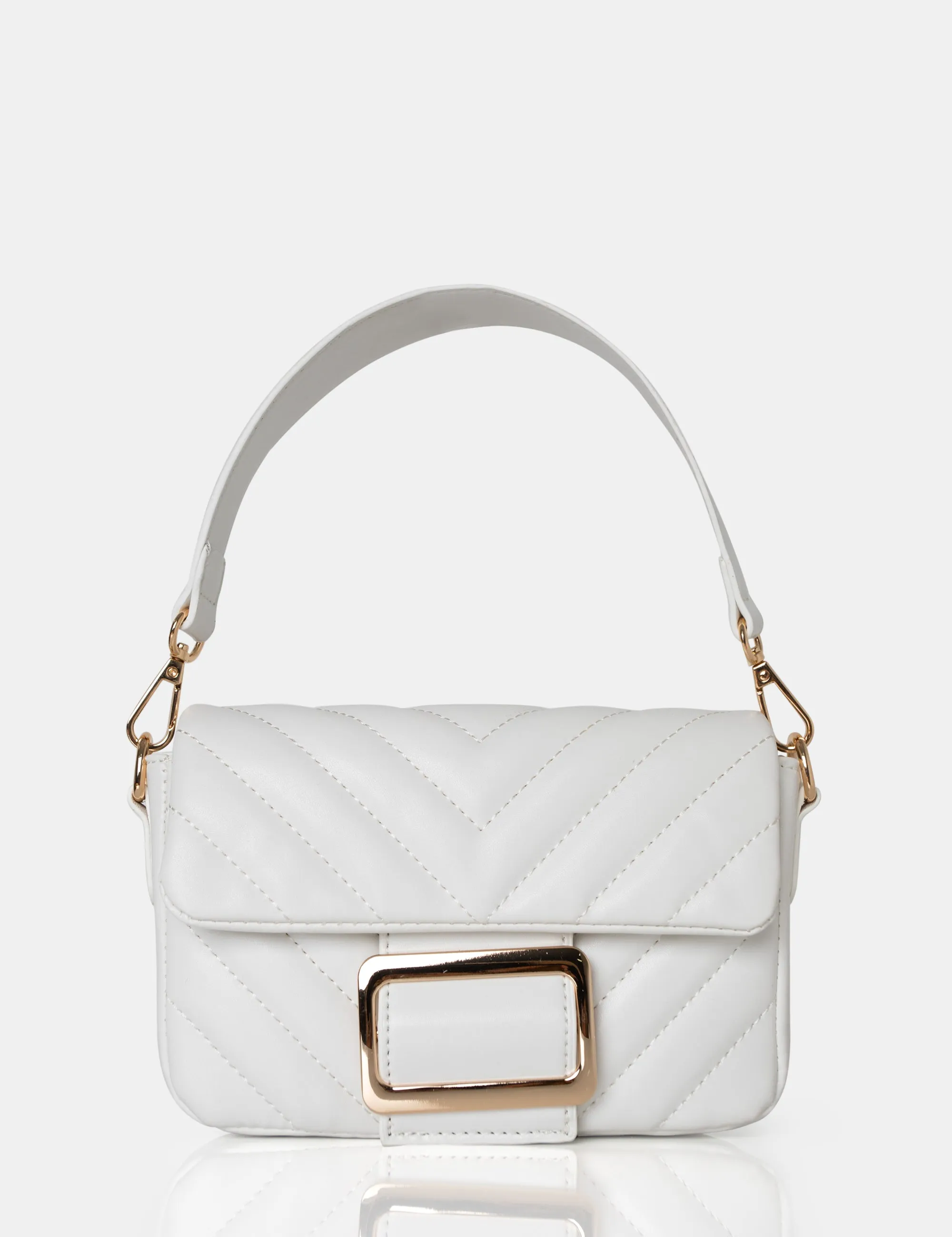 The Harlow White Quilted Buckled Grab Bag sold by Public Desire