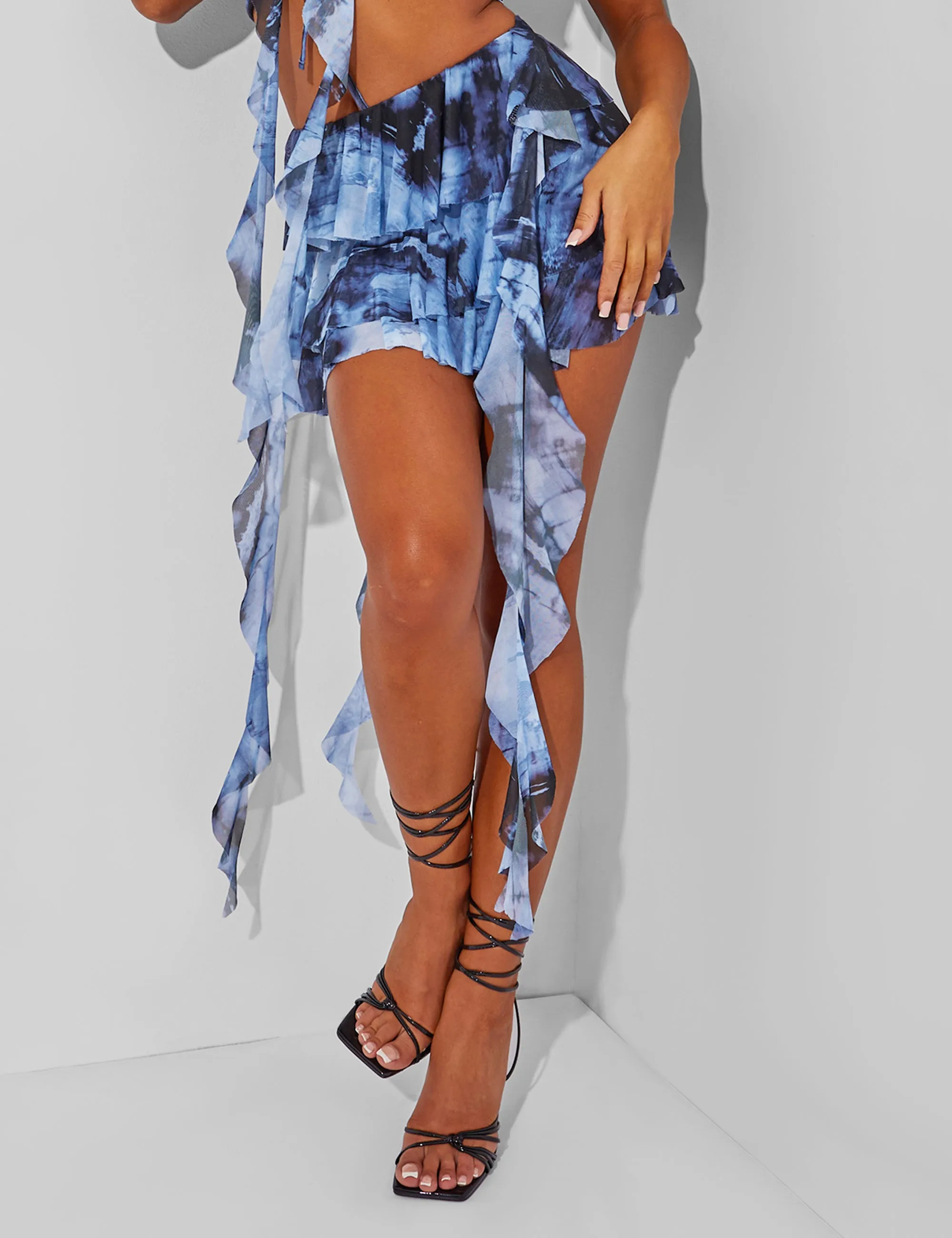 Blue Print Frill Mini Skirt Co Ord Black sold by Public Desire product image thumbnail 2