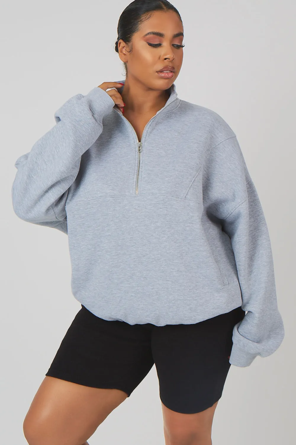 Curve Oversized Half Zip Pullover Pocket Front Sweatshirt Grey Marl sold by Public Desire product image thumbnail 3