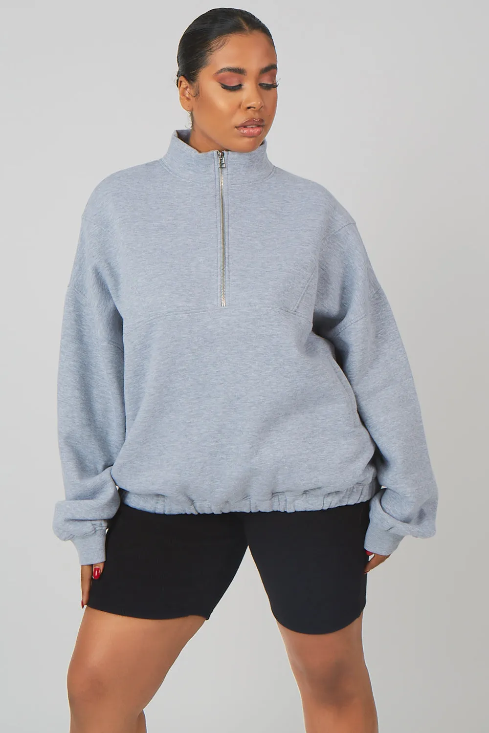 Curve Oversized Half Zip Pullover Pocket Front Sweatshirt Grey Marl sold by Public Desire