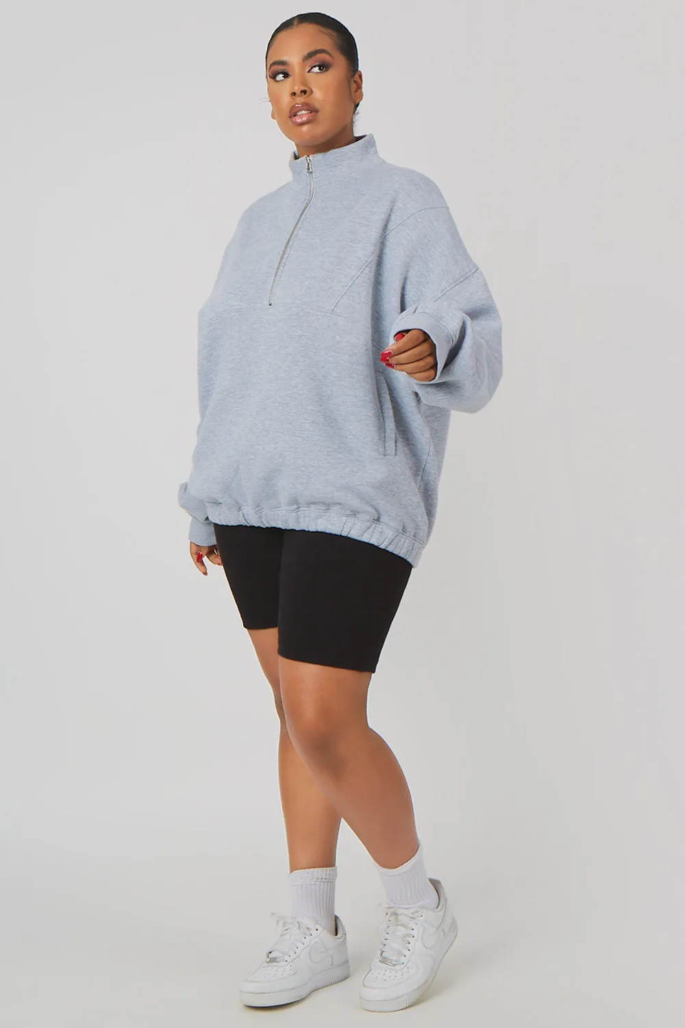 Curve Oversized Half Zip Pullover Pocket Front Sweatshirt Grey Marl sold by Public Desire product image thumbnail 2