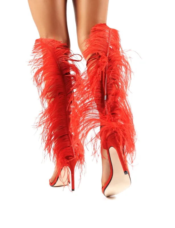 Frolic Red Feather Extreme Lace Up Stiletto High Heels sold by Public Desire