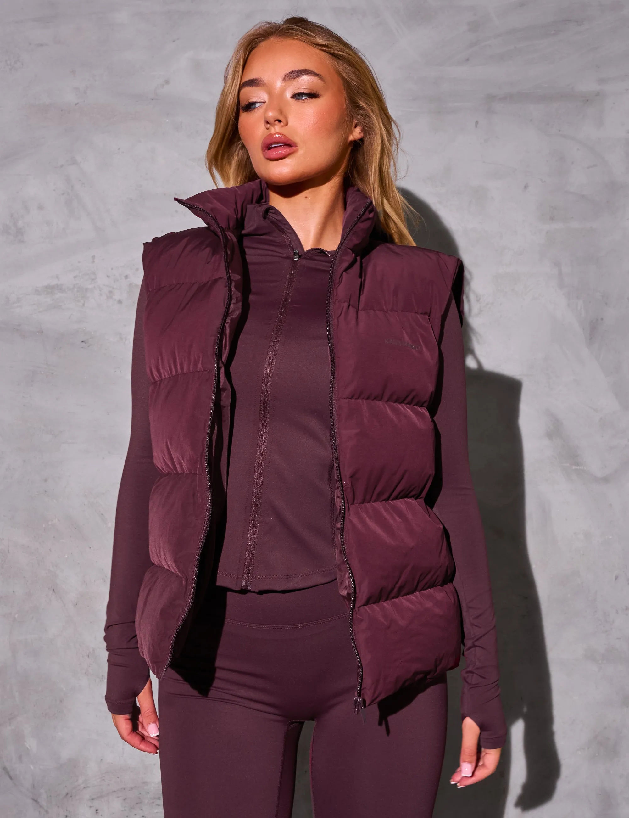 Kaiia Studio Padded Gilet Deep Burgundy sold by Public Desire
