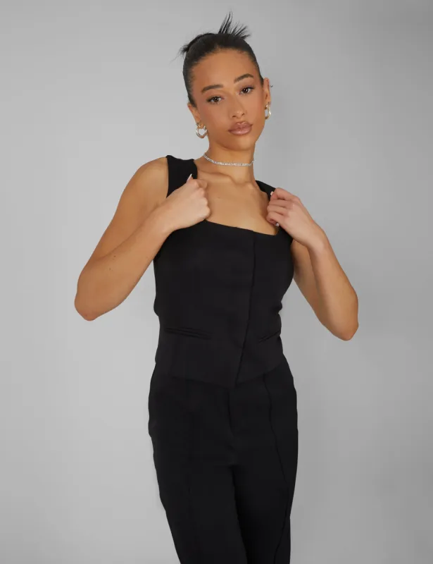Tailored Square Neck Top Black made by Public Desire