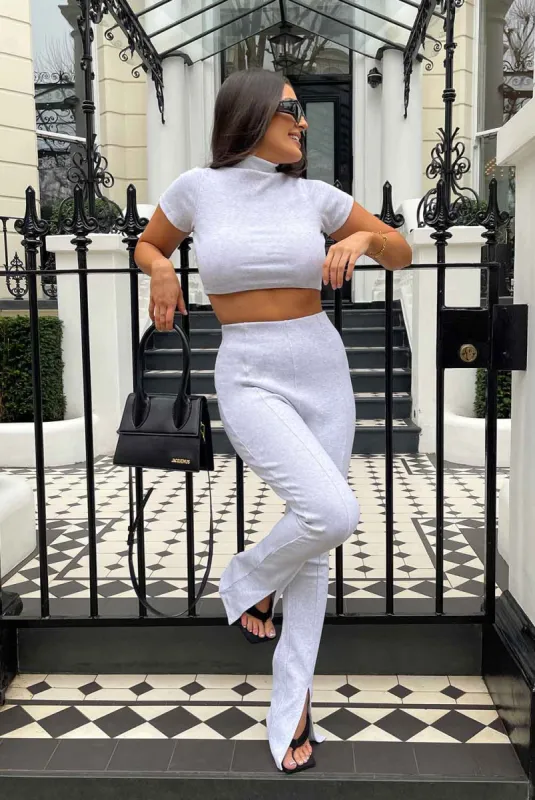 Split Front Straight Legging Oatmeal Marl sold by Public Desire