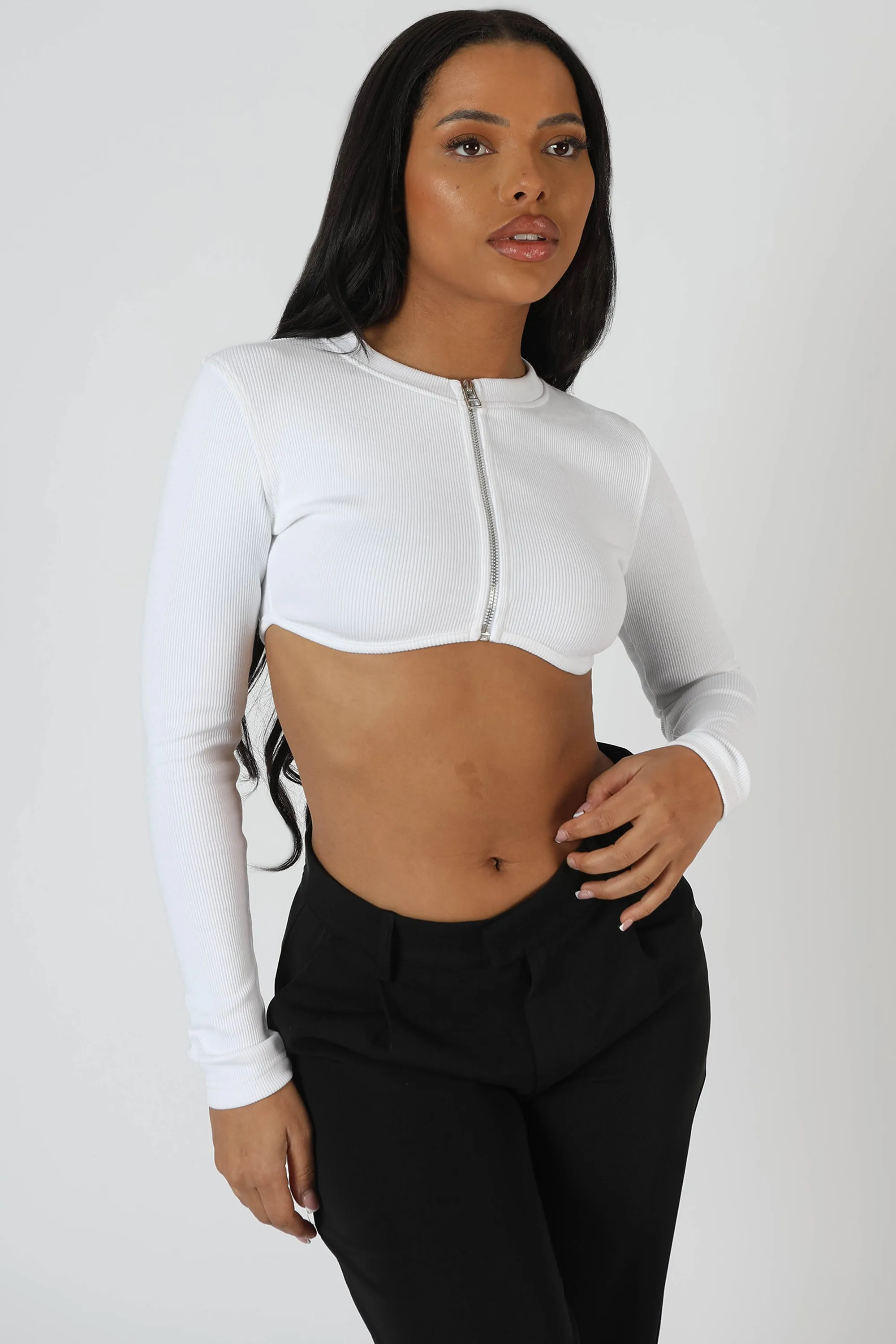 Zip Through Underbust Ribbed Top White sold by Public Desire product image thumbnail 5