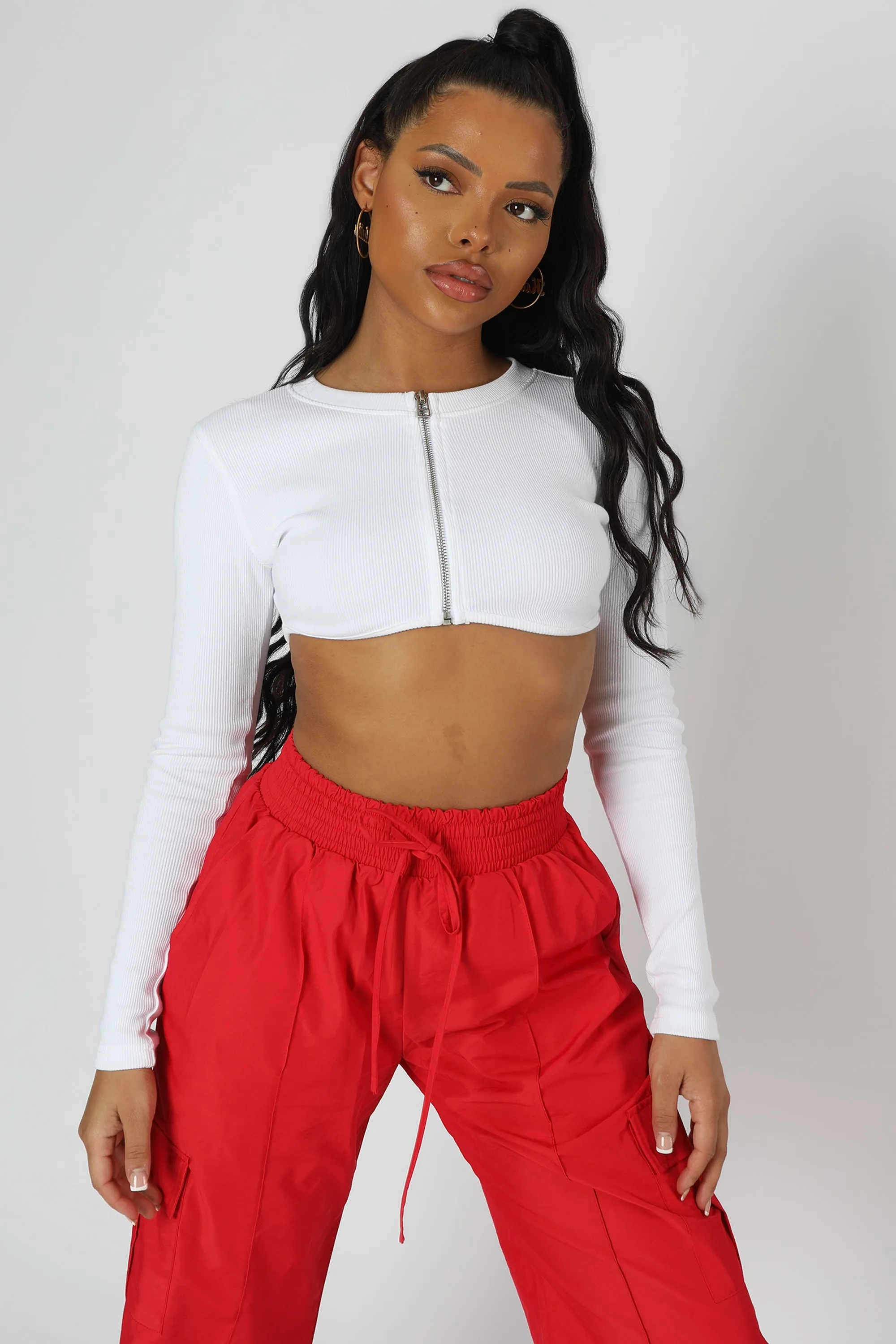 Zip Through Underbust Ribbed Top White sold by Public Desire product image thumbnail 3